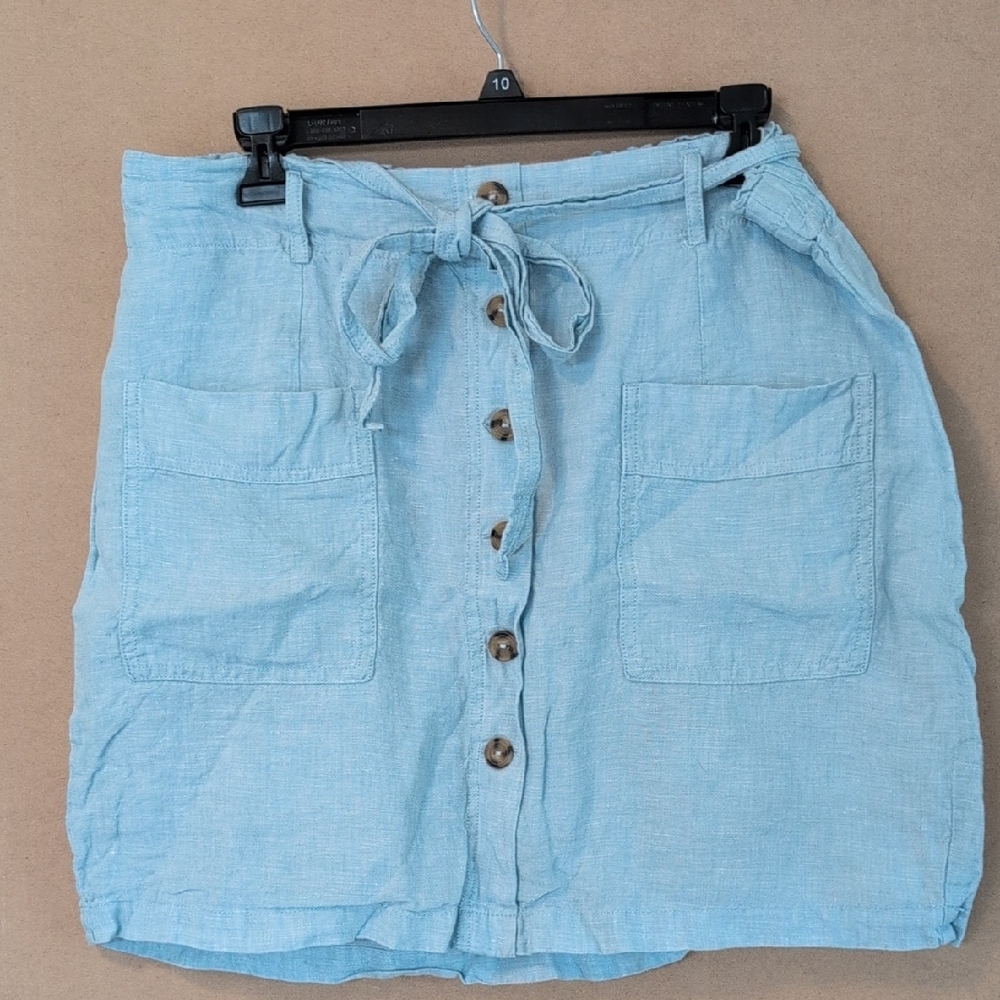Light Blue Button-Front Skirt